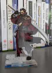 An acrylic stand featuring Auron