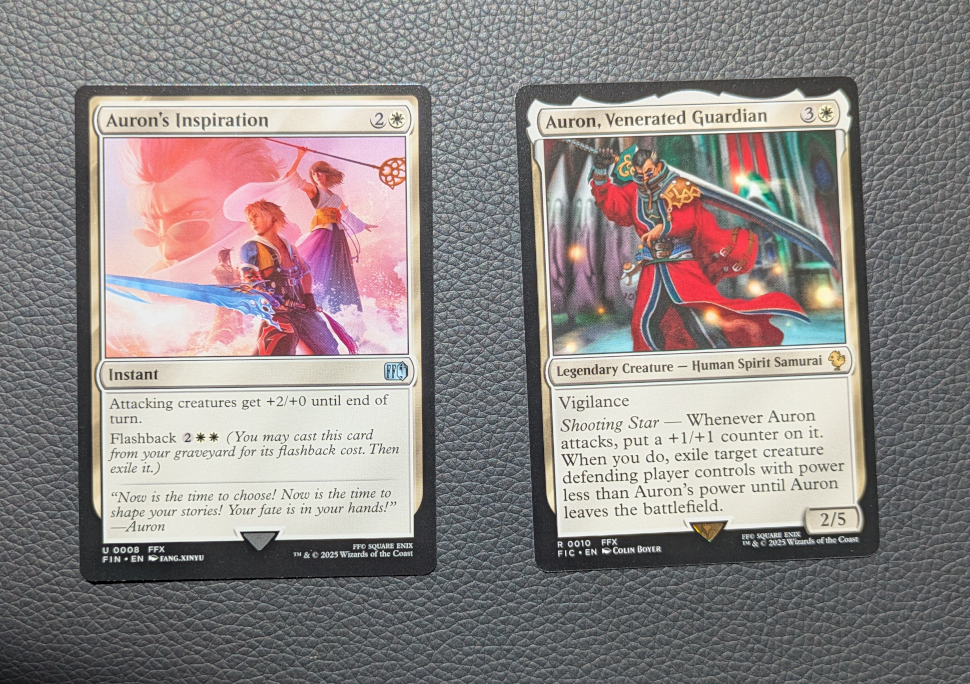 Two cards from Magic: The Gathering featuring Auron