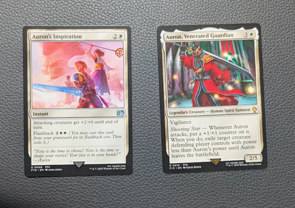 Two cards from Magic: The Gathering featuring Auron